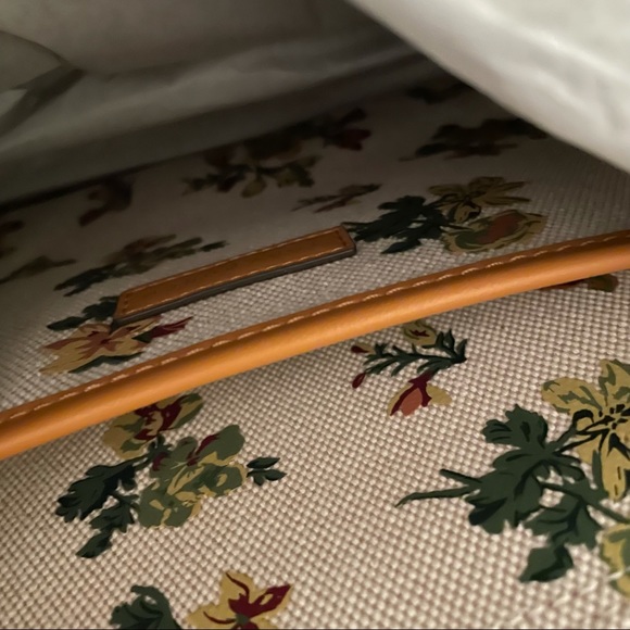 Tory Burch jumbo canvas tote shoulder bag natural rose floral yellow beige - Picture 10 of 14